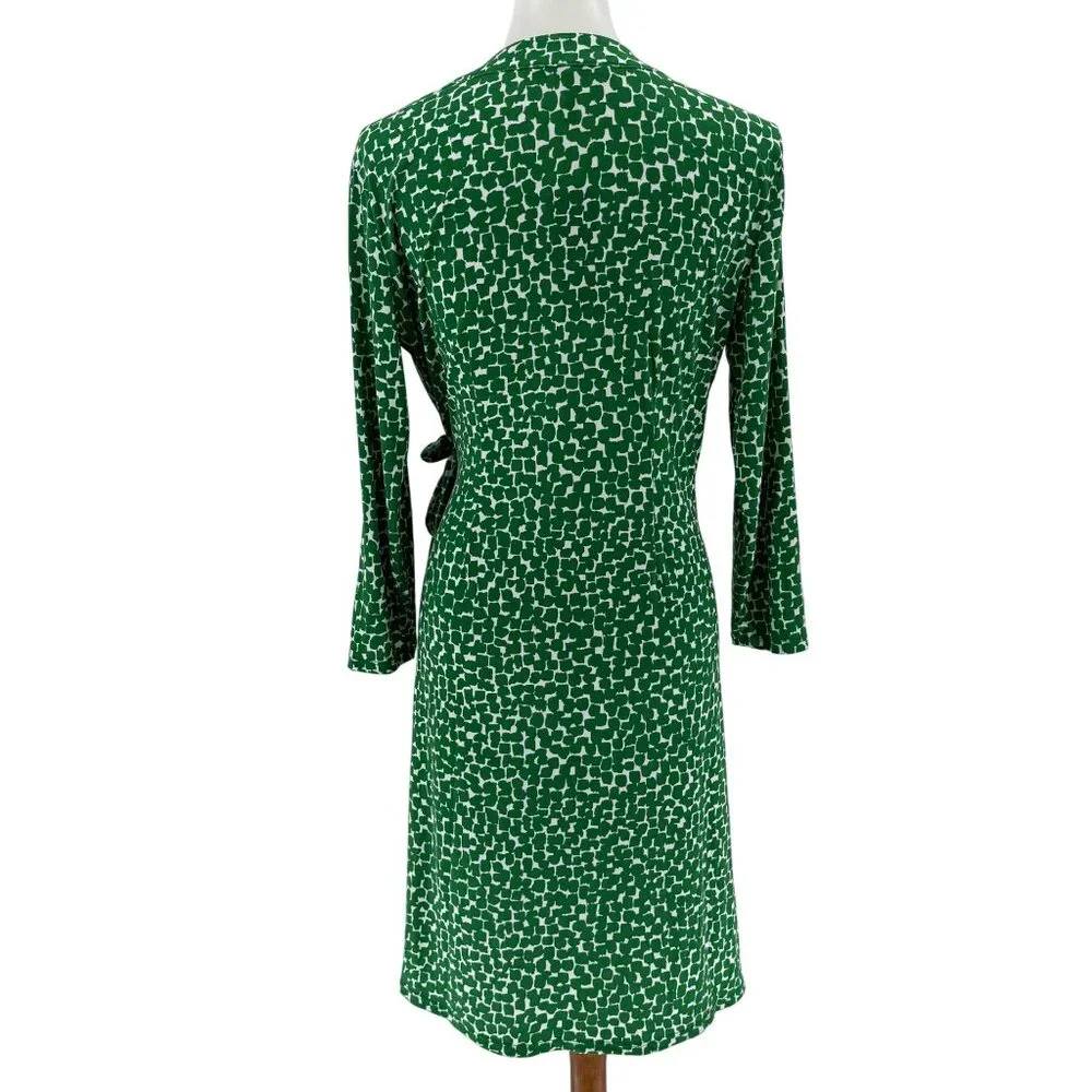 BCBG Max Azria Green White Wrap Dress Size L, Long Sleeve Abstract Pattern - Picture 3 of 11